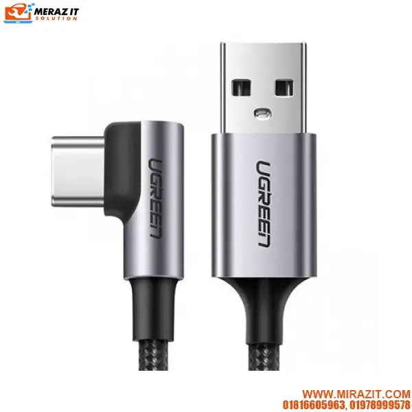UGREEN 50942 Angled USB-C Male To USB2.0 A Male 3A Data Cable (90°Angle) - 2M