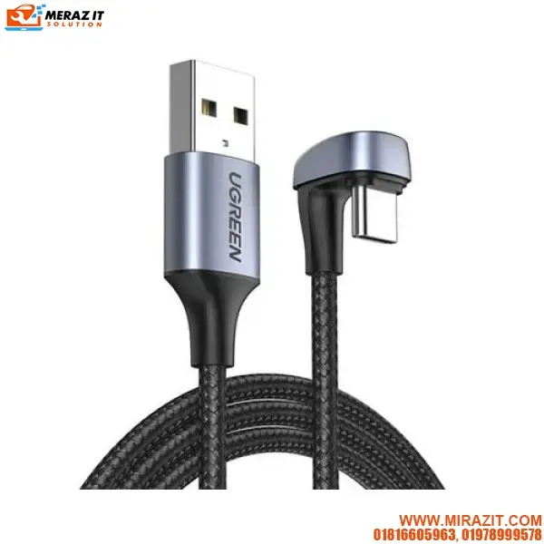 UGREEN 70315 Angled USB-C Male To USB2.0 A Male 3A Data Cable (180°Angle) - 2M
