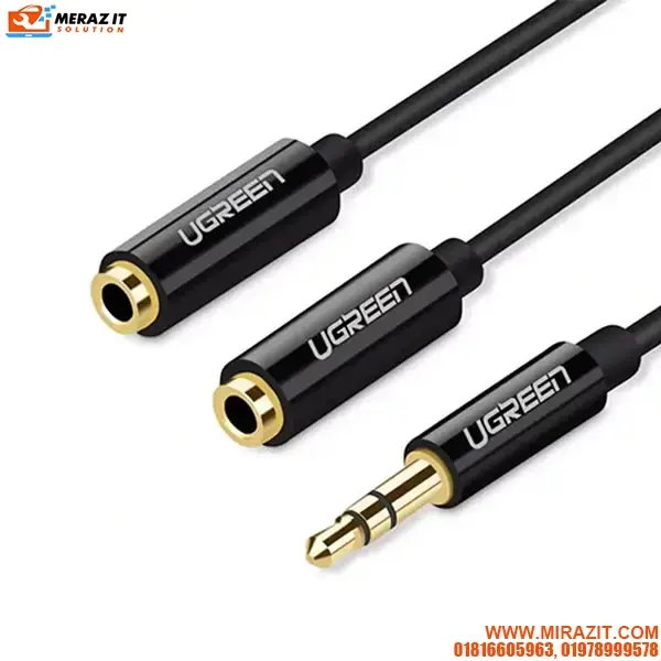 UGREEN AV134 (20816) 3.5mm Male to 2 Female Audio Cable 20cm (Black)