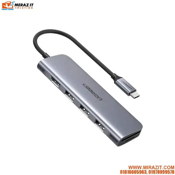 UGREEN CM195 (70410) Type-C Male to SD, TF, Tri USB 3.0 & HDMI Female Space Gray Hub
