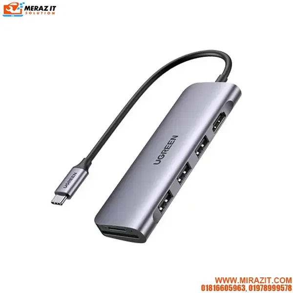 UGREEN CM195 (70411) (6-in-1) USB-C to 2 Ports USB3.0-A Hub + HDMI + TF/SD Hub
