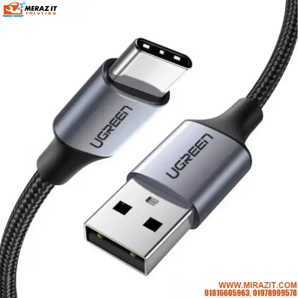 UGREEN US288 (60127) USB-A 2.0 to USB-C Cable Nickel Plating Aluminum Braid 1.5m (Black)
