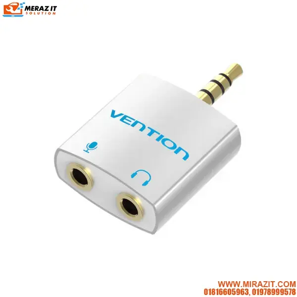 VENTION BDBW0 4 Pole 3.5mm Male to 2*3.5mm Female Audio Splitter with Separated Audio and Microphone Port Slivery