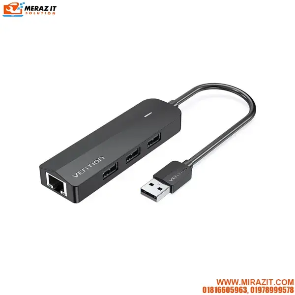 Vention CHPBB 3-Port USB 2.0 Hub with 100M Ethernet Adapter