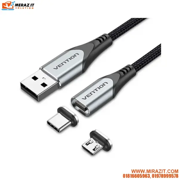 VENTION CQMHG USB 2.0 (m) to 2-in-1 Micro-B & USB-C Male Magnetic Cable 1.5M