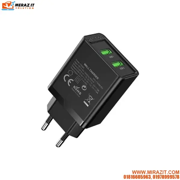 VENTION FBAB0-EU Two-Port USB(A+A) Wall Charger (18W/18W) EU-Plug Black